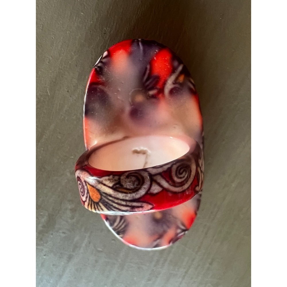 Modern Resin Statement Ring Red Floral Scroll Acrylic Art Ring Size 7 Boutique‎ - Picture 8 of 10